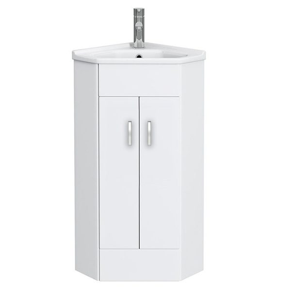 Alaska Corner Vanity Unit   Gloss White   590mm with Chrome Handles - Image 4