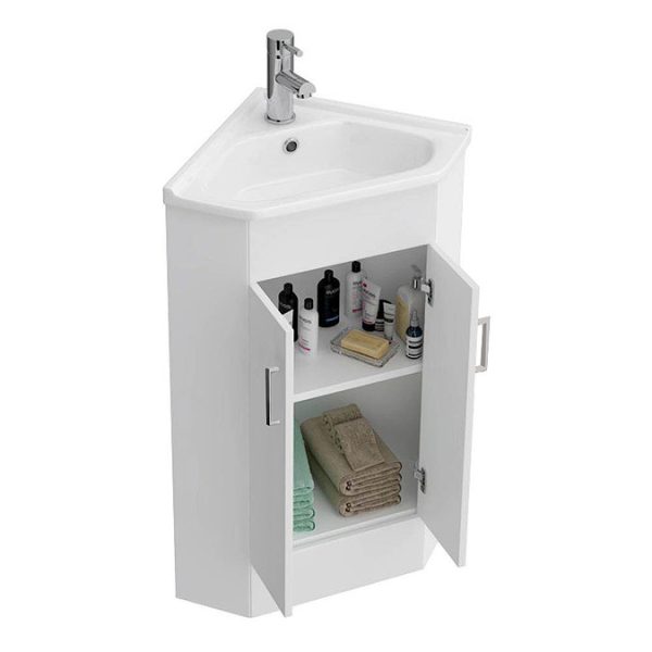Alaska Corner Vanity Unit   Gloss White   590mm with Chrome Handles - Image 5