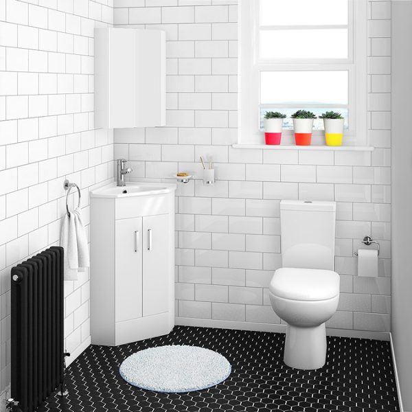 Alaska Corner Vanity Unit   Gloss White   590mm with Chrome Handles - Image 2