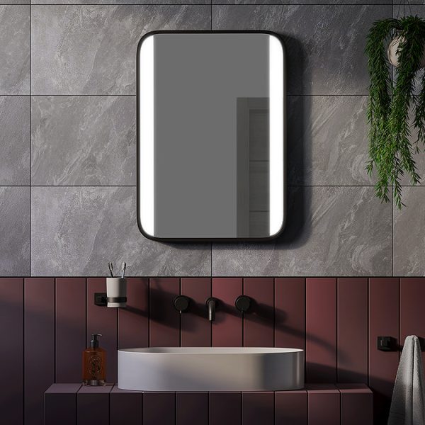 Arezzo Matt Black 500 x 700mm Rectangular LED Illuminated Bathroom Mirror - Image 2