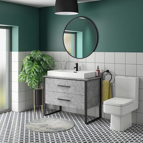 Arezzo Countertop Basin Unit   Concrete Effect with Black Frame   1000mm inc. Basin - Image 4