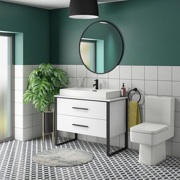 Arezzo Countertop Basin Unit   Gloss White with Black Frame   1000mm inc. Basin - Image 4