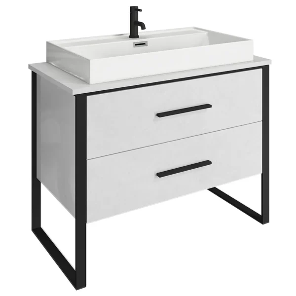 Arezzo Countertop Basin Unit   Gloss White with Black Frame   1000mm inc. Basin