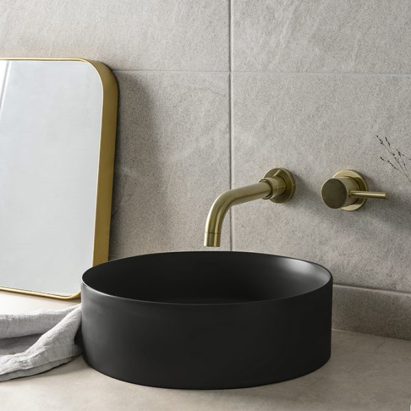 Arezzo Vanity Unit   Matt Black   600mm 2 Drawer with Worktop, Black Handles, Black Round Basin and Legs - Image 5