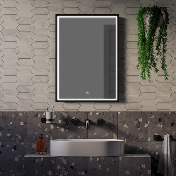 Arezzo Matt Black 500 x 700mm Rectangular LED Illuminated Anti Fog Bathroom Mirror - Image 6