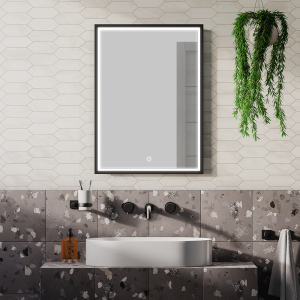 Arezzo Matt Black 500 x 700mm Rectangular LED Illuminated Anti Fog Bathroom Mirror