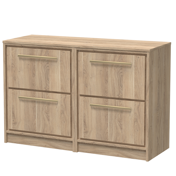 Arezzo Moda 1205mm Rustic Oak Floor Standing 4 Drawer Countertop Vanity Unit with Brushed Brass Handles