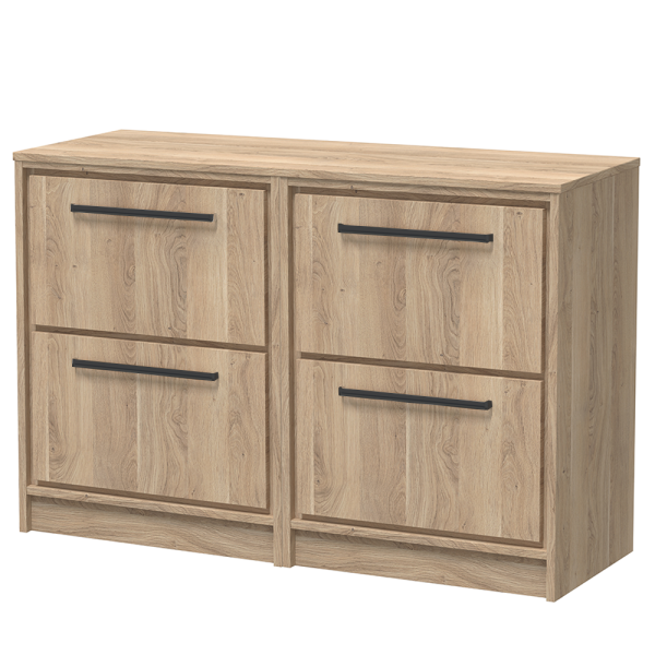 Arezzo Moda 1205mm Rustic Oak Floor Standing 4 Drawer Countertop Vanity Unit with Matt Black Handles