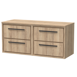 Arezzo Moda 1205mm Rustic Oak Wall Hung 4 Drawer Countertop Vanity Unit with Matt Black Handles