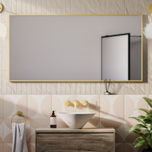Arezzo Brushed Brass Square Edge Framed Bathroom Mirror   1400 x 700mm