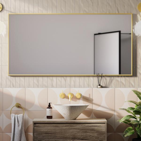 Arezzo Brushed Brass Square Edge Framed Bathroom Mirror   1400 x 700mm