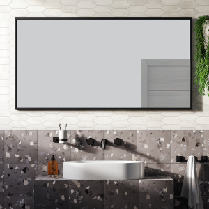 Arezzo Matt Black Square Edge Framed Bathroom Mirror   1400 x 700mm