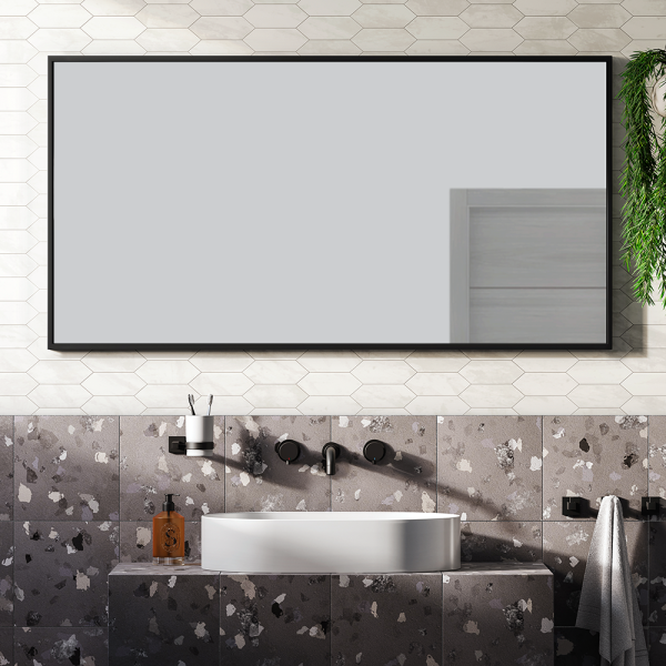 Arezzo Matt Black Square Edge Framed Bathroom Mirror   1400 x 700mm