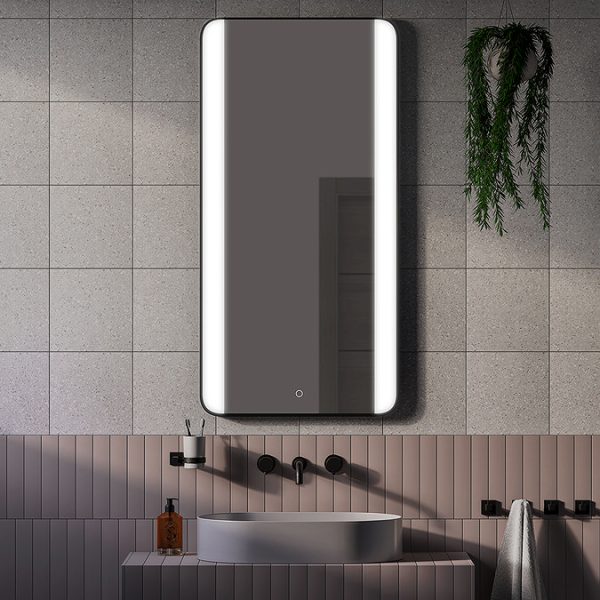 Arezzo Matt Black 600 x 1200mm Rectangular LED Illuminated Anti Fog Bathroom Mirror - Image 5