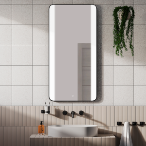 Arezzo Matt Black 600 x 1200mm Rectangular LED Illuminated Anti Fog Bathroom Mirror