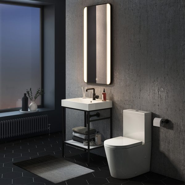 Arezzo Matt Black 600 x 1200mm Rectangular LED Illuminated Anti Fog Bathroom Mirror - Image 2