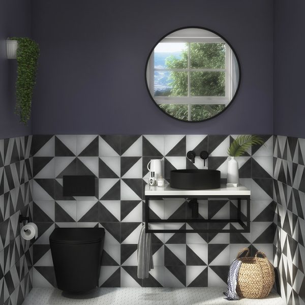 Arezzo Matt Black Rimless Wall Hung Toilet with Soft Close Seat - Image 2