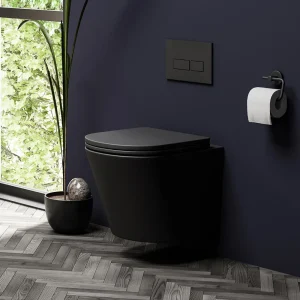 Arezzo Matt Black Rimless Wall Hung Toilet with Soft Close Seat