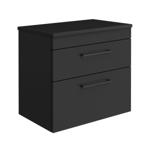 Arezzo Wall Hung 2 Drawer Countertop Vanity Unit   Matt Black   600mm with Worktop & Matt Black Handles