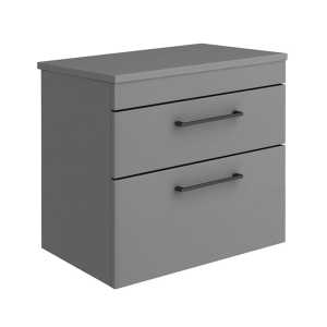 Arezzo Wall Hung 2 Drawer Countertop Vanity Unit   Matt Grey   600mm with Worktop & Matt Black Handles