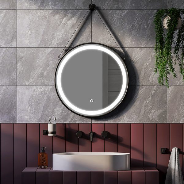 Arezzo Matt Black 600mm Round LED Illuminated Anti Fog Bathroom Mirror - Image 4