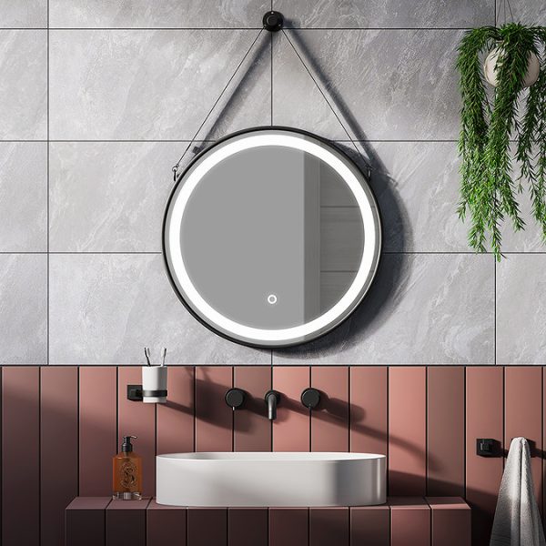 Arezzo Matt Black 600mm Round LED Illuminated Anti Fog Bathroom Mirror - Image 5