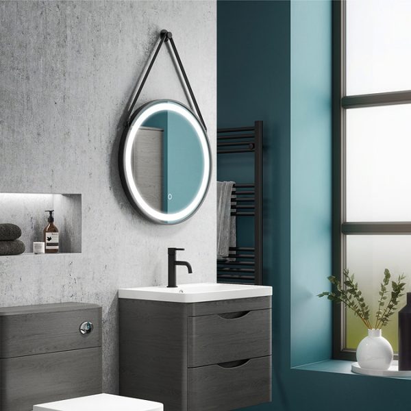Arezzo Matt Black 600mm Round LED Illuminated Anti Fog Bathroom Mirror - Image 7