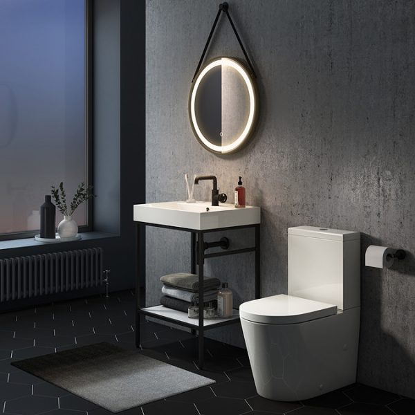 Arezzo Matt Black 600mm Round LED Illuminated Anti Fog Bathroom Mirror - Image 2