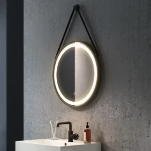 Arezzo Matt Black 600mm Round LED Illuminated Anti Fog Bathroom Mirror