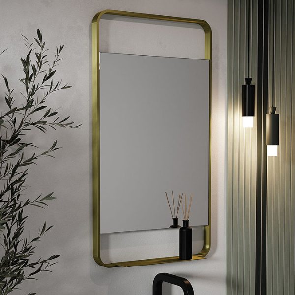 Arezzo Brushed Brass 550 x 1000mm Mirror with Shelf - Image 3
