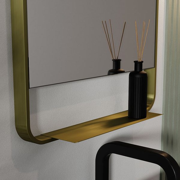 Arezzo Brushed Brass 550 x 1000mm Mirror with Shelf - Image 2