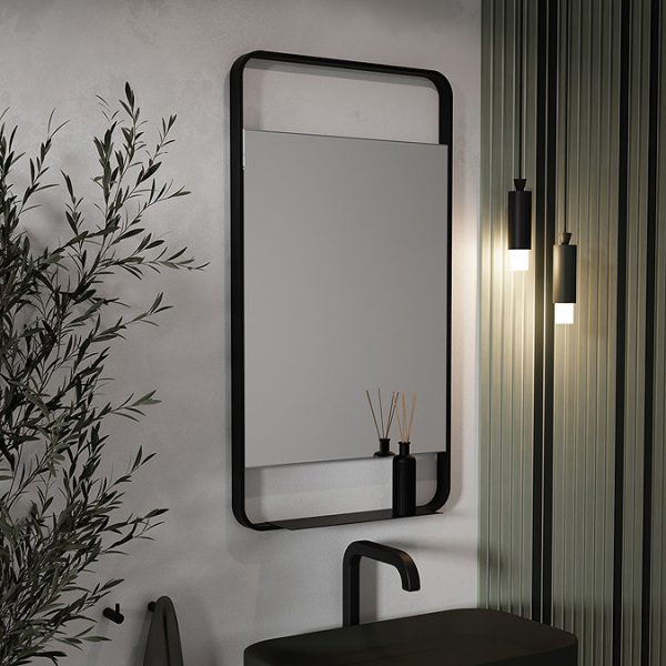 Arezzo Matt Black 550 x 1000mm Mirror with Shelf - Image 3