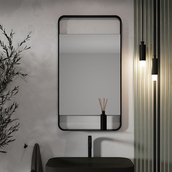 Arezzo Matt Black 550 x 1000mm Mirror with Shelf - Image 4