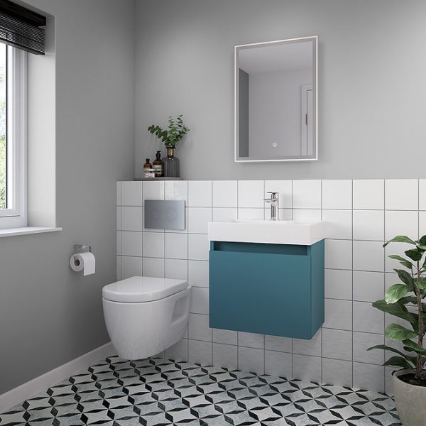 Arezzo Slim Wall Hung Vanity Unit   Matt Teal Green   500 x 300mm - Image 2
