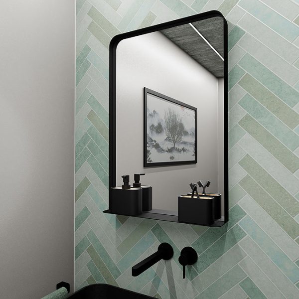 Arezzo Matt Black 500 x 750mm Mirror with Shelf - Image 3