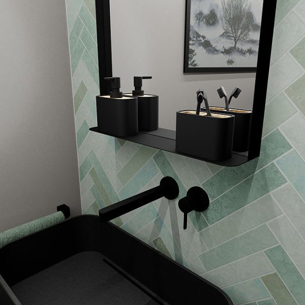 Arezzo Matt Black 500 x 750mm Mirror with Shelf - Image 2