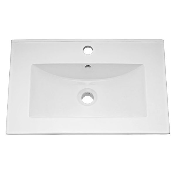 Arezzo 600 Matt Black Framed Vanity Unit with Ceramic Basin and Open Shelf - Image 2