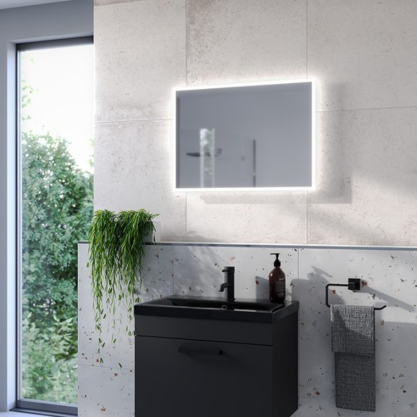 Arezzo 700 x 500mm LED Illuminated Bathroom Mirror with Shaver Socket & Anti Fog - Image 4