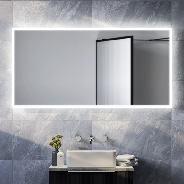 Arezzo 1200 x 600mm LED Illuminated Bathroom Mirror with Shaver Socket & Anti Fog
