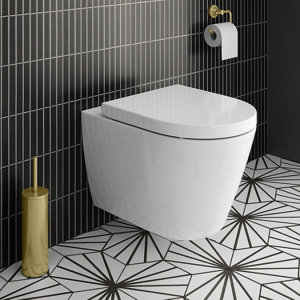 Arezzo Rimless Wall Hung Toilet (incl. Soft Close Seat with Brushed Brass Hinges) - Image 6