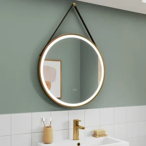 Venice Giro Brushed Brass 600mm Round LED Illuminated Anti Fog Bathroom Mirror