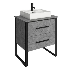 Arezzo Countertop Basin Unit   Concrete Effect with Black Frame   600mm inc. Basin