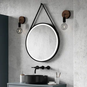 Arezzo Matt Black 600mm Round LED Illuminated Anti Fog Bathroom Mirror