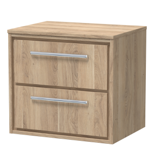 Arezzo Moda 600mm Rustic Oak Wall Hung 2 Drawer Countertop Vanity Unit with Chrome Handles