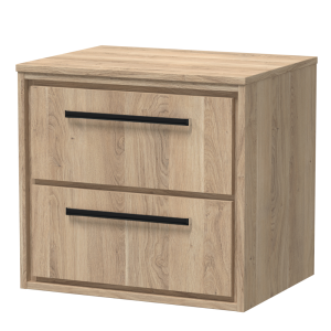 Arezzo Moda 600mm Rustic Oak Wall Hung 2 Drawer Countertop Vanity Unit with Matt Black Handles
