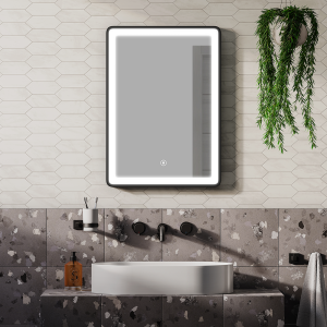Arezzo Matt Black 500 x 700 LED Illuminated Border Mirror with Touch Sensor + Anti Fog