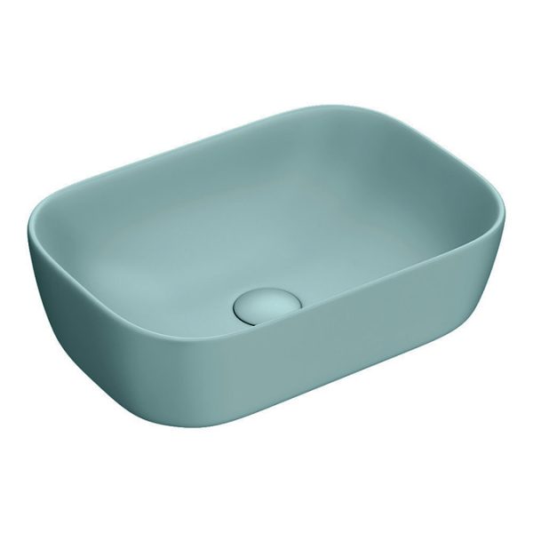 Monza Gloss White Wall Hung Countertop Vanity Unit   600mm 2 Drawer with Matt Green Rectangular Basin - Image 3