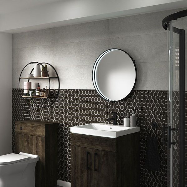 Arezzo Matt Black 600mm Round LED Illuminated Bathroom Mirror with Infrared Sensor & Anti Fog - Image 2