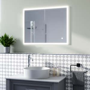 Arezzo 800 x 600mm Recessed LED Illuminated Bathroom Mirror Cabinet with Shaver Socket, Anti Fog & Dimmer