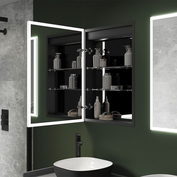 Arezzo 500 x 700mm Recessed LED Illuminated Bathroom Mirror Cabinet with Touch Sensor, Shaver Socket & Anti Fog - Image 7
